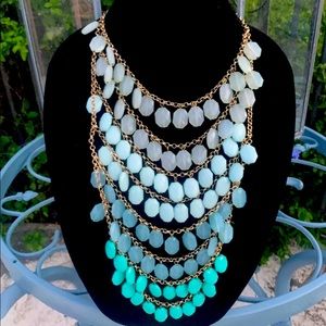 Handmade Turquoise Ombré Bohemian Draped Beaded Statement Necklace